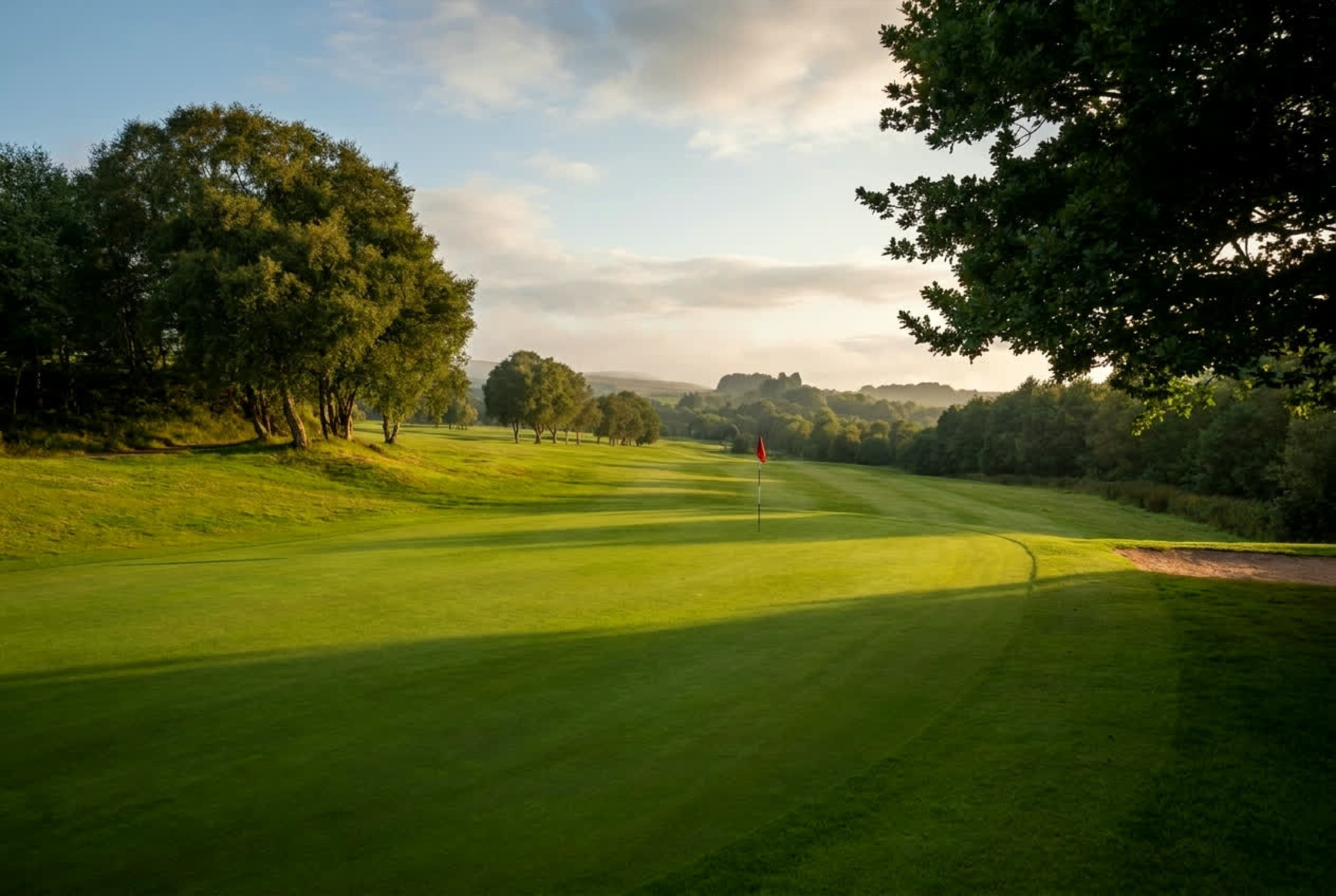 Looking down the 13th fairway to the moors